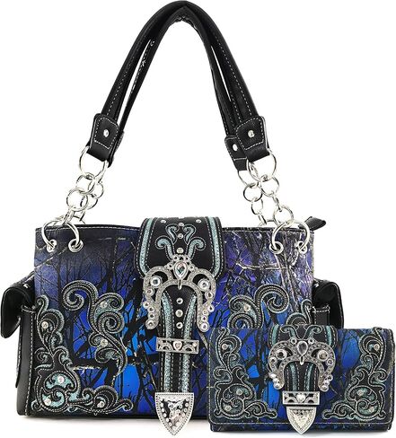 Justin West Camouflage Tree Branches Bling Rhinestone Cross Wings Buckle Crossbody Chain Messenger and Purse in Saudi Arabia