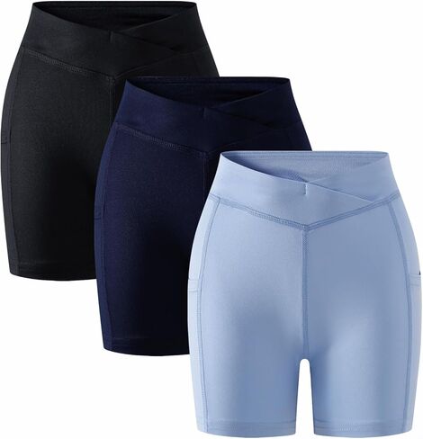 SOBOWO Girls Athletic Shorts Kids Volleyball V Cross High Waist Bikers Dance Yoga Gym Running Cheer Shorts with Pockets 5-14Y in Kuwait