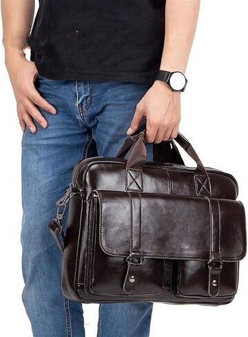 حقيبة ماسنجر للرجال، حقيبة جلدية للكمبيوتر المحمول والمكتب للنساء (الحجم: 38 × 28 × 5.3 سم) in Kuwait