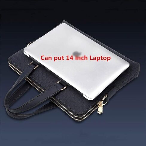 Men's Briefcase Fashion Shoulder Bag Crossbody 14 Inch Laptop Male Business Handbag Travel Bag(Black) in Kuwait