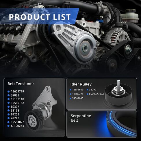 Complete Serpentine Belt Drive Kit, for Chevrolet Avalanche/Express 1500 02-08, for GMC Savana/Sierra 02-08, for Hummer H2 03-07, for Cadillac Escalade 03-06#OE 38158 12555609 in Kuwait