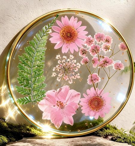 Oqplog Resin Drink Coaster for Desk Coffee Table-White Cute Dried Flowers Cup Coaster for Work Office Home Outdoor Decor Gifts for Girls Women,1 Pcs in Kuwait