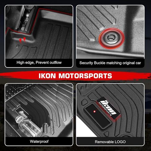 IKON MOTORSPORTS 3D TPE Floor Mats, Compatible with 2022-2025 Hyundai Santa Cruz, All Weather Waterproof Anti-Slip Floor Liners, Front & 2nd Row Full Set Car Interior Accessories, Black in Kuwait