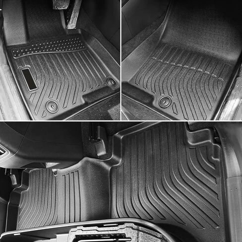 IKON MOTORSPORTS 3D TPE Floor Mats, Compatible with 2022-2025 Hyundai Santa Cruz, All Weather Waterproof Anti-Slip Floor Liners, Front & 2nd Row Full Set Car Interior Accessories, Black in Kuwait