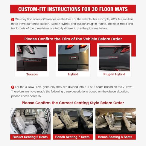 IKON MOTORSPORTS 3D TPE Floor Mats, Compatible with 2022-2025 Hyundai Santa Cruz, All Weather Waterproof Anti-Slip Floor Liners, Front & 2nd Row Full Set Car Interior Accessories, Black in Kuwait