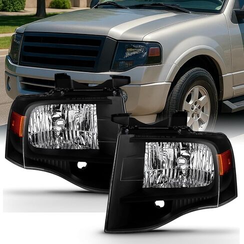 AKKON - Fits 2007-2014 Ford Expedition SUV Chrome Headlights Replacement Headlamps Left Driver+Right Passenger Pair in Saudi Arabia