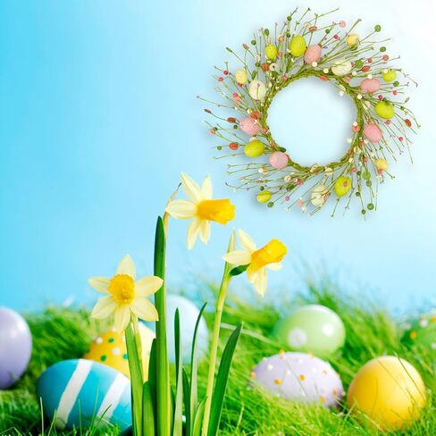 أكاليل عيد الفصح الاصطناعية للباب الأمامي إكليل بيضة عيد الفصح مع البيض الملون، التوت، زر خشبي للباب الأمامي الداخلي والخارجي للمزرعة ونافذة الحائط المنزلية وديكور الزفاف in Kuwait