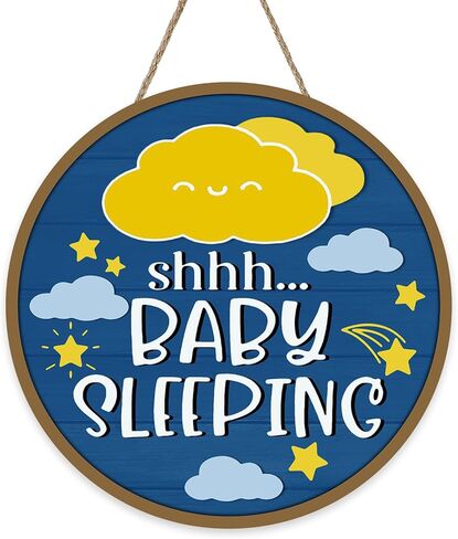 Shh Baby Sleeping Front Door Sign, Navy Blue Cloud Stars Wood Hanger Nursery Kids Infant Children Bedroom Home Decor, Farmhouse Rustic Wooden Wreath Indoor Wall Hanging Decoration in Kuwait
