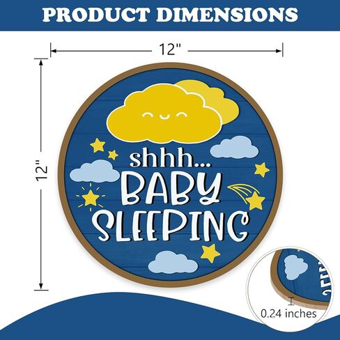 Shh Baby Sleeping Front Door Sign, Navy Blue Cloud Stars Wood Hanger Nursery Kids Infant Children Bedroom Home Decor, Farmhouse Rustic Wooden Wreath Indoor Wall Hanging Decoration in Kuwait