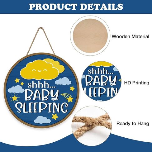 Shh Baby Sleeping Front Door Sign, Navy Blue Cloud Stars Wood Hanger Nursery Kids Infant Children Bedroom Home Decor, Farmhouse Rustic Wooden Wreath Indoor Wall Hanging Decoration in Kuwait