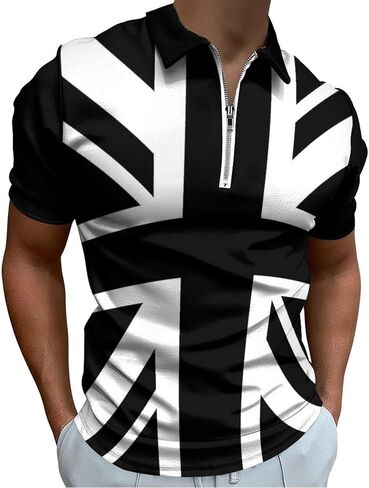 قمصان بولو رجالي بسحاب العلم البريطاني بأكمام قصيرة وتناسب نحيف in Kuwait