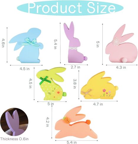 NYUWOUARC Easter Decorations,6 Pcs Wooden Bunny Colorful Table Signs With Cute Decor for the Home,Spring Easter Pastel Rabbit Decor For Shelf Mantel Indoor Office, Tiered Tray Set in Saudi Arabia