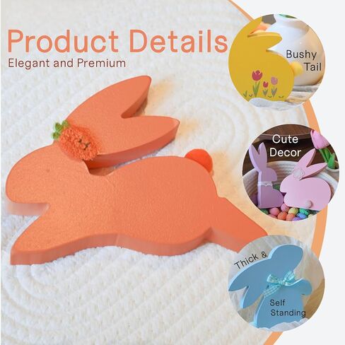 NYUWOUARC Easter Decorations,6 Pcs Wooden Bunny Colorful Table Signs With Cute Decor for the Home,Spring Easter Pastel Rabbit Decor For Shelf Mantel Indoor Office, Tiered Tray Set in Saudi Arabia