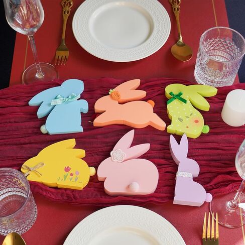 NYUWOUARC Easter Decorations,6 Pcs Wooden Bunny Colorful Table Signs With Cute Decor for the Home,Spring Easter Pastel Rabbit Decor For Shelf Mantel Indoor Office, Tiered Tray Set in Saudi Arabia