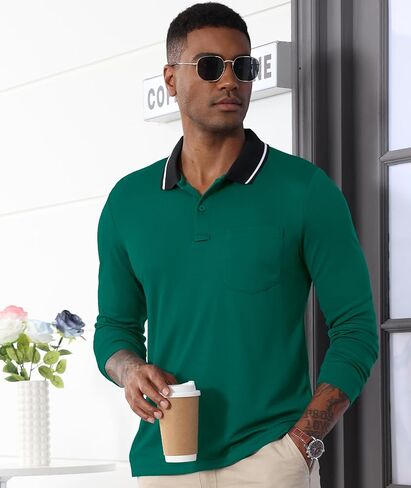 Men Long Sleeve Polo Shirts for Men Golf Shirts with Pocket Casual Work Athletic Collared T-Shirts in Saudi Arabia