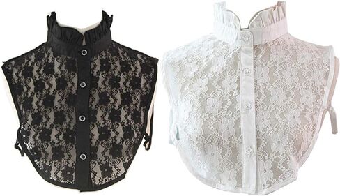 YEKEYI 2Pcs Lady Shirt False Collar Lace Half Shirt Detachable False Faux Collar Cuff Cotton Choker Tie in Saudi Arabia