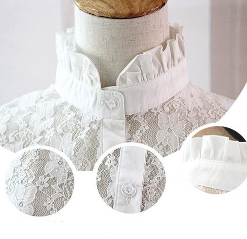 YEKEYI 2Pcs Lady Shirt False Collar Lace Half Shirt Detachable False Faux Collar Cuff Cotton Choker Tie in Saudi Arabia