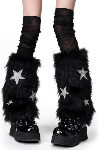 Kawaii Fuzzy Leg Warmers Y2k Soft Furry Sleeve Socks 80s Harajuku Gothic Sock Accessories for Women in Kuwait