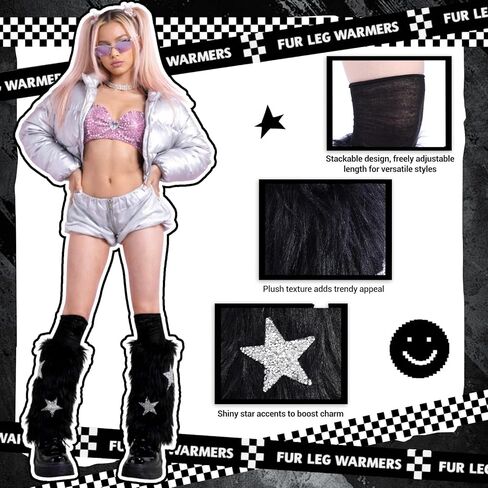 Kawaii Fuzzy Leg Warmers Y2k Soft Furry Sleeve Socks 80s Harajuku Gothic Sock Accessories for Women in Kuwait