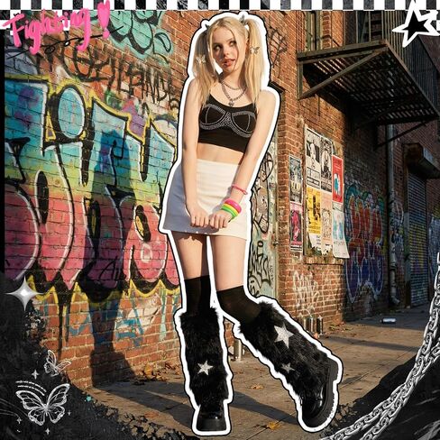 Kawaii Fuzzy Leg Warmers Y2k Soft Furry Sleeve Socks 80s Harajuku Gothic Sock Accessories for Women in Kuwait