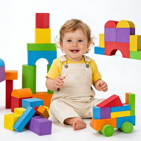 Large Building Blocks for Toddlers 2-3, Big Foam Building Blocks, Baby Bath Toys, Soft Stacking Blocks Set, Montessori & Sensory Learning Toys for 18+ Month Old Boys & Girls (36PCS) in Kuwait