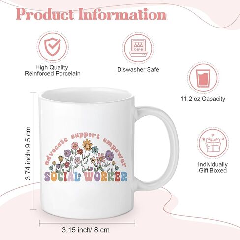 Havawish 3 Pcs Social Worker Month Gift for Women Wildflower Cosmetic Bag Makeup Bag Advocate Support Coffee Mug 11 oz Novelty Cup and Keychain Socialworker Appreciation Gift(Cute,Acrylic) in Kuwait