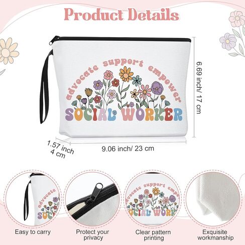 Havawish 3 Pcs Social Worker Month Gift for Women Wildflower Cosmetic Bag Makeup Bag Advocate Support Coffee Mug 11 oz Novelty Cup and Keychain Socialworker Appreciation Gift(Cute,Acrylic) in Kuwait