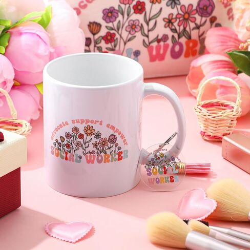 Havawish 3 Pcs Social Worker Month Gift for Women Wildflower Cosmetic Bag Makeup Bag Advocate Support Coffee Mug 11 oz Novelty Cup and Keychain Socialworker Appreciation Gift(Cute,Acrylic) in Kuwait