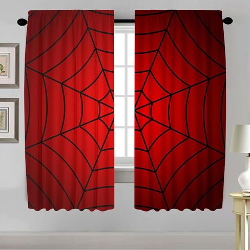 21x63Inches Superhero Window Curtains for Kids Boys Girls Red Spider Web Living Room Bedroom Nursery Home Decoration Drapes 2 Panels Polyester Fabric Supplies in Saudi Arabia