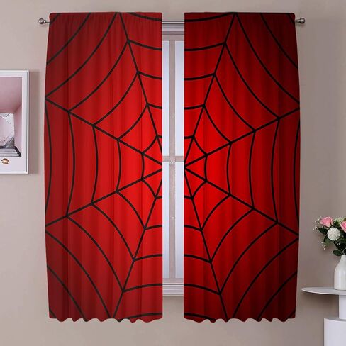 21x63Inches Superhero Window Curtains for Kids Boys Girls Red Spider Web Living Room Bedroom Nursery Home Decoration Drapes 2 Panels Polyester Fabric Supplies in Saudi Arabia