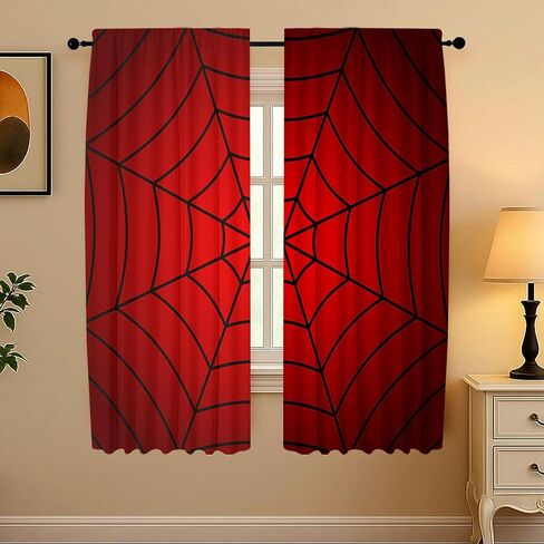21x63Inches Superhero Window Curtains for Kids Boys Girls Red Spider Web Living Room Bedroom Nursery Home Decoration Drapes 2 Panels Polyester Fabric Supplies in Saudi Arabia