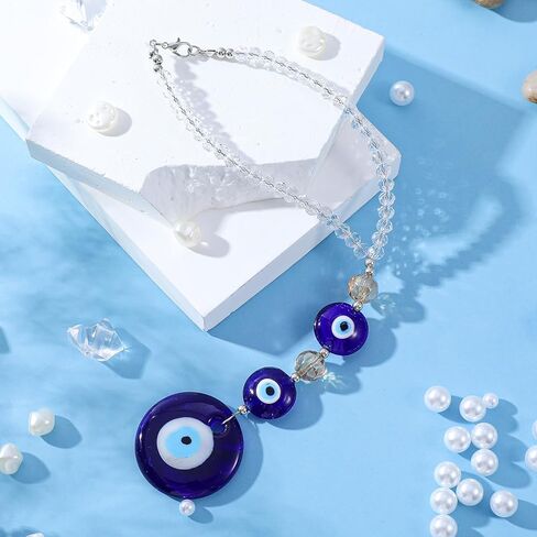 Evil Eye Car Charm Hanging Ornament,Evil Eye Decor Rearview Mirror Hanging Accessories for Rear View Mirror Window Door Decorative Christmas Accessories Gifts (Blue,Round Shape) in Saudi Arabia