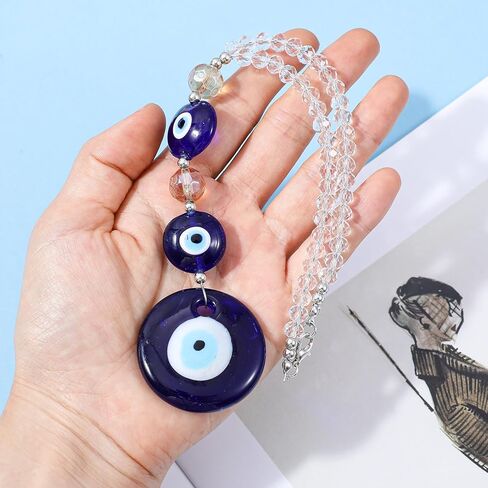 Evil Eye Car Charm Hanging Ornament,Evil Eye Decor Rearview Mirror Hanging Accessories for Rear View Mirror Window Door Decorative Christmas Accessories Gifts (Blue,Round Shape) in Saudi Arabia