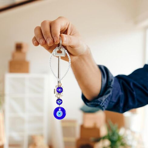 Evil Eye Car Charm Hanging Ornament,Evil Eye Decor Rearview Mirror Hanging Accessories for Rear View Mirror Window Door Decorative Christmas Accessories Gifts (Blue,Round Shape) in Saudi Arabia