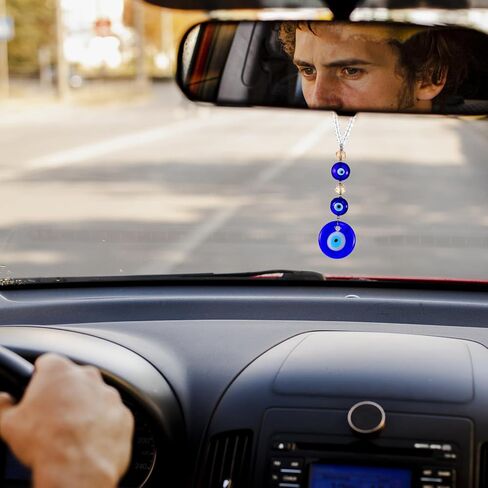 Evil Eye Car Charm Hanging Ornament,Evil Eye Decor Rearview Mirror Hanging Accessories for Rear View Mirror Window Door Decorative Christmas Accessories Gifts (Blue,Round Shape) in Saudi Arabia