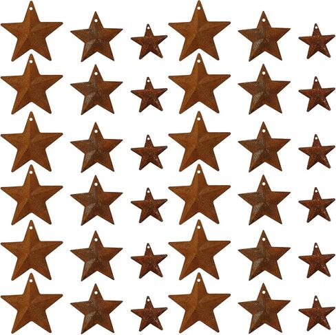 33PCS 3 Sizes Metal Rusty Barn Star 1 Inch 1.5 Inch 2 Inch Mini Hanging Star Antique Primitives Rustic Country Tin Steel Stars Accents for DIY Crafts Vintage Farmhouse Home Door Wall Decor in Kuwait