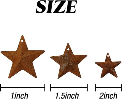 33PCS 3 Sizes Metal Rusty Barn Star 1 Inch 1.5 Inch 2 Inch Mini Hanging Star Antique Primitives Rustic Country Tin Steel Stars Accents for DIY Crafts Vintage Farmhouse Home Door Wall Decor in Kuwait