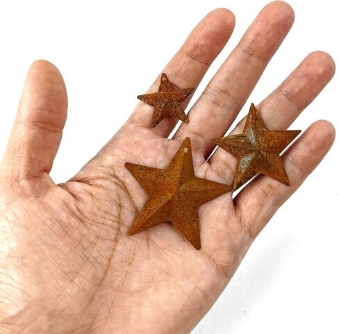 33PCS 3 Sizes Metal Rusty Barn Star 1 Inch 1.5 Inch 2 Inch Mini Hanging Star Antique Primitives Rustic Country Tin Steel Stars Accents for DIY Crafts Vintage Farmhouse Home Door Wall Decor in Kuwait