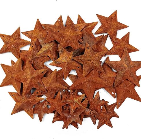 33PCS 3 Sizes Metal Rusty Barn Star 1 Inch 1.5 Inch 2 Inch Mini Hanging Star Antique Primitives Rustic Country Tin Steel Stars Accents for DIY Crafts Vintage Farmhouse Home Door Wall Decor in Kuwait