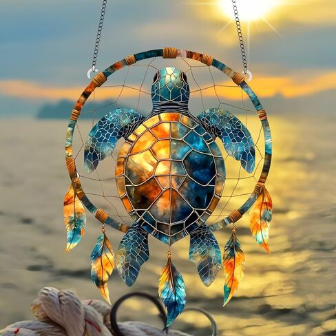 1PC Turtle Dreamcatcher Colorful Acrylic Suncatcher Hanging, 7.08 inch Window Decor with Printed Stained Glass Style Design, Rainbow Maker Wall Art, Gift Idea & Garden Ornament Indoor Outdoor Use in Saudi Arabia