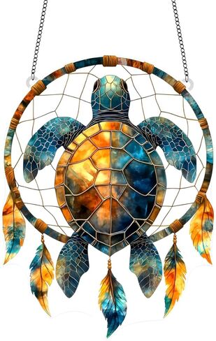 1PC Turtle Dreamcatcher Colorful Acrylic Suncatcher Hanging, 7.08 inch Window Decor with Printed Stained Glass Style Design, Rainbow Maker Wall Art, Gift Idea & Garden Ornament Indoor Outdoor Use in Saudi Arabia
