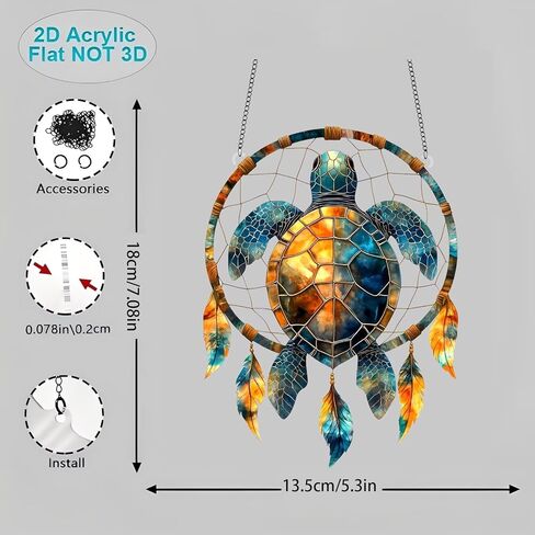 1PC Turtle Dreamcatcher Colorful Acrylic Suncatcher Hanging, 7.08 inch Window Decor with Printed Stained Glass Style Design, Rainbow Maker Wall Art, Gift Idea & Garden Ornament Indoor Outdoor Use in Saudi Arabia