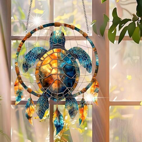 1PC Turtle Dreamcatcher Colorful Acrylic Suncatcher Hanging, 7.08 inch Window Decor with Printed Stained Glass Style Design, Rainbow Maker Wall Art, Gift Idea & Garden Ornament Indoor Outdoor Use in Saudi Arabia