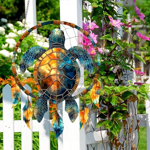 1PC Turtle Dreamcatcher Colorful Acrylic Suncatcher Hanging, 7.08 inch Window Decor with Printed Stained Glass Style Design, Rainbow Maker Wall Art, Gift Idea & Garden Ornament Indoor Outdoor Use in Saudi Arabia