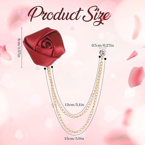 Brooch Lapel Pin for Men, 4 PCS Lapel Flowers with Chain for Men Suits, Multicolor Rose Handmade Satin Flower Lapels Pin with Hanging Chain Vintage Groom Wedding Brooch for Men's Suit Wedding Party in Kuwait