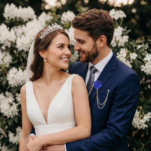 Brooch Lapel Pin for Men, 4 PCS Lapel Flowers with Chain for Men Suits, Multicolor Rose Handmade Satin Flower Lapels Pin with Hanging Chain Vintage Groom Wedding Brooch for Men's Suit Wedding Party in Kuwait