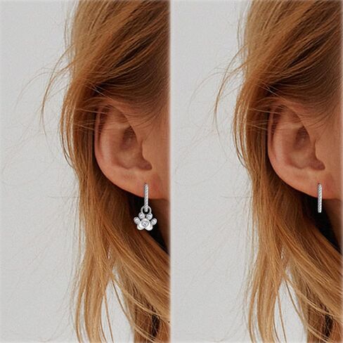 أقراط هوب مع طباعة مخالب للنساء من الفضة الاسترليني لطيف الحيوانات الأليفة جرو القط الكلب مخلب طباعة أقراط القلب هيبوالرجينيك مكعب زركونيا داينتي حلقة مجوهرات هدايا in Kuwait