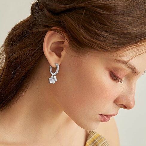 أقراط هوب مع طباعة مخالب للنساء من الفضة الاسترليني لطيف الحيوانات الأليفة جرو القط الكلب مخلب طباعة أقراط القلب هيبوالرجينيك مكعب زركونيا داينتي حلقة مجوهرات هدايا in Kuwait