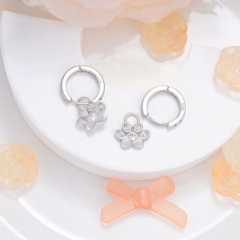 أقراط هوب مع طباعة مخالب للنساء من الفضة الاسترليني لطيف الحيوانات الأليفة جرو القط الكلب مخلب طباعة أقراط القلب هيبوالرجينيك مكعب زركونيا داينتي حلقة مجوهرات هدايا in Kuwait