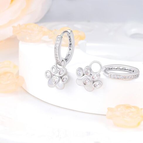 أقراط هوب مع طباعة مخالب للنساء من الفضة الاسترليني لطيف الحيوانات الأليفة جرو القط الكلب مخلب طباعة أقراط القلب هيبوالرجينيك مكعب زركونيا داينتي حلقة مجوهرات هدايا in Kuwait